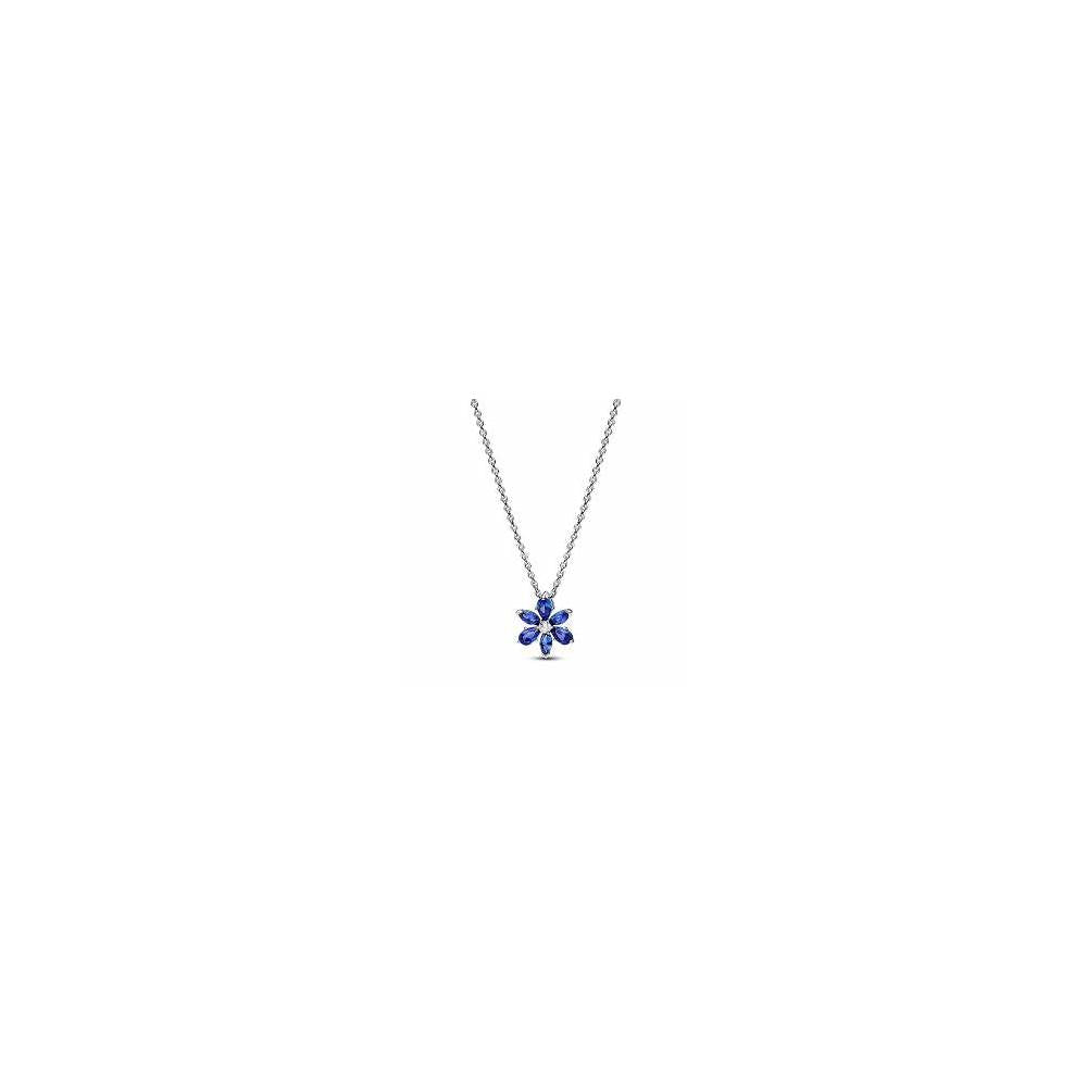 Herbarium cluster sterling silver collier with princess blue crystal and clear cubic zirconia 392387C02-45 (High Resolution)