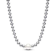 Sterling silver collier with white treated freshwater cultured pearl and cubic zirconia 393176C01-45