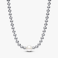 Sterling silver collier with white treated freshwater cultured pearl and cubic zirconia 393176C01-45 (High Resolution)