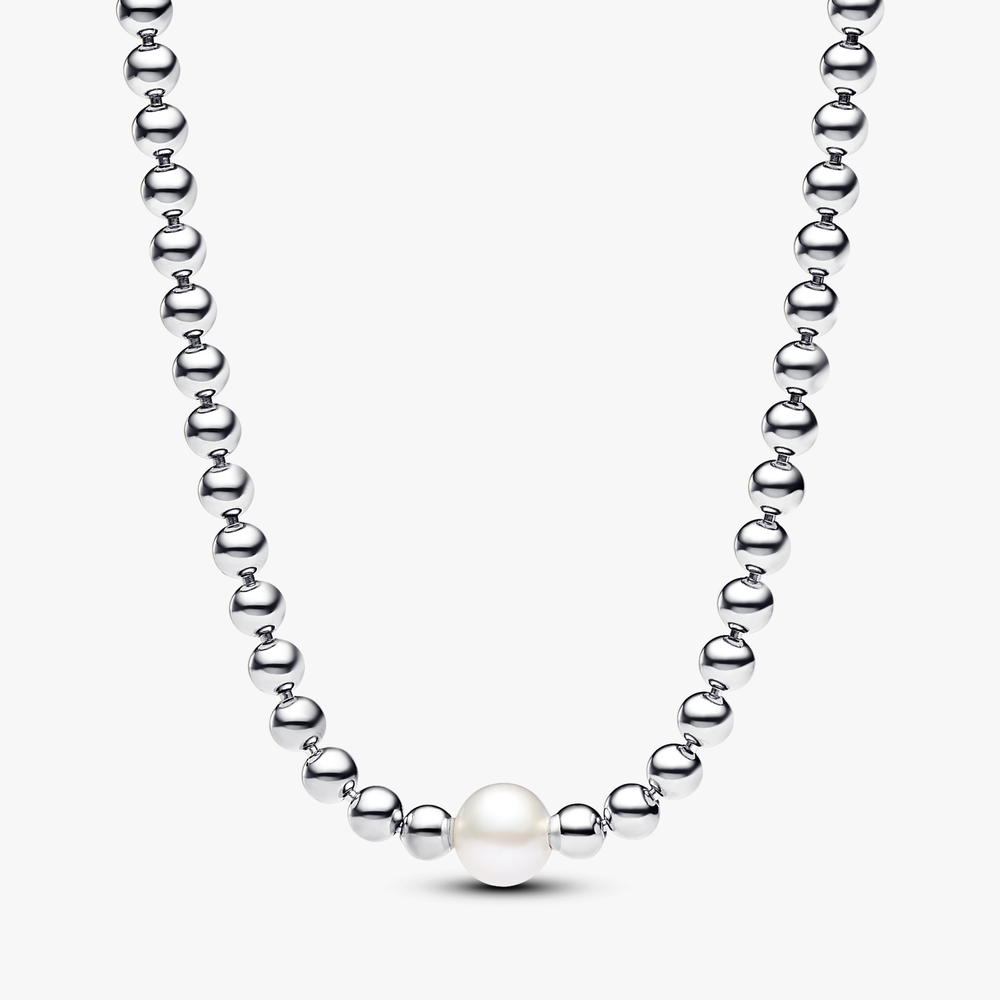 Sterling silver collier with white treated freshwater cultured pearl and cubic zirconia 393176C01-45 (High Resolution)