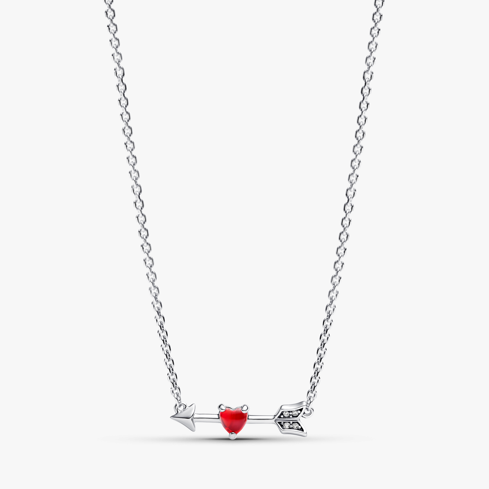 Heart arrow sterling silver pendant necklace with red Murano glass and clear cubic zirconia 393669C01-50 (High Resolution)