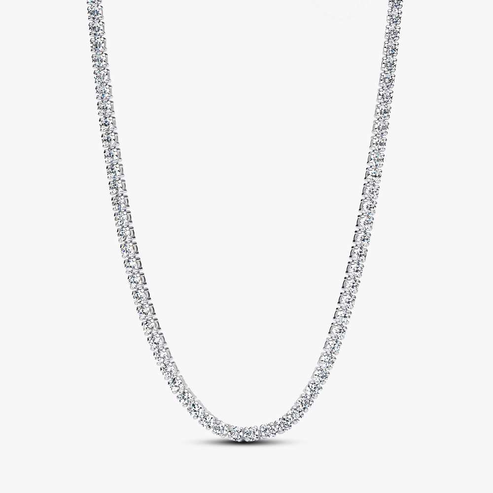 Sterling silver choker with clear cubic zirconia and sliding clasp 393806C01-40 (High Resolution)