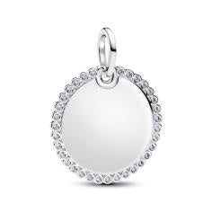 Engravable round sterling silver pendant 394007C01