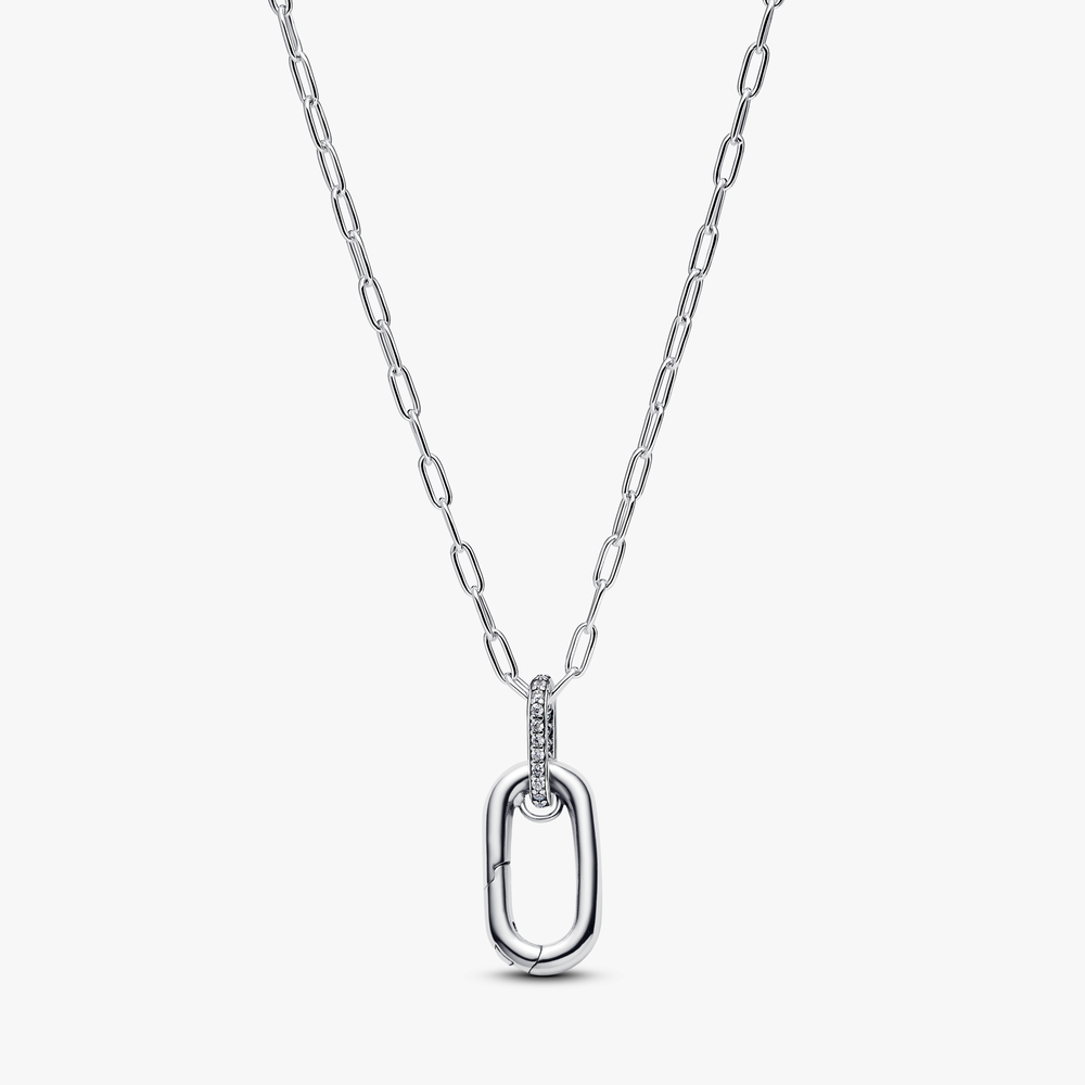 Sterling silver openable link pendant necklace with clear cubic zirconia 394086C01-50 (High Resolution)