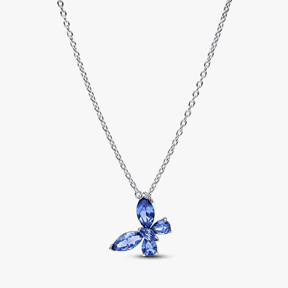 Butterfly sterling silver collier with cornflower blue crystal and clear cubic zirconia 394232C01-45 (High Resolution)