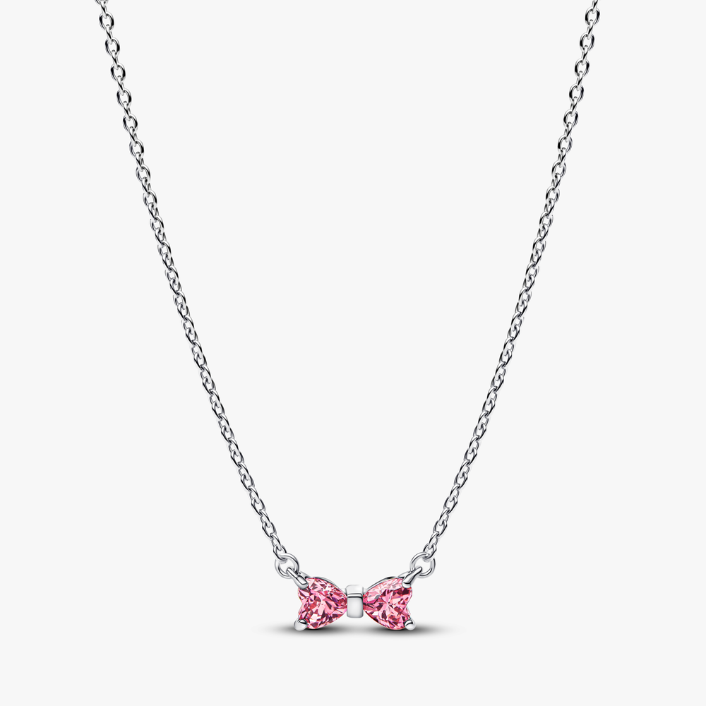 Bow sterling silver collier with fancy pink and clear cubic zirconia 394235C01-45 (High Resolution)