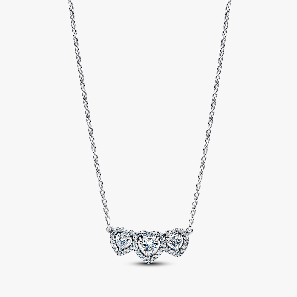 Triple heart sterling silver collier with clear cz (High Resolution)