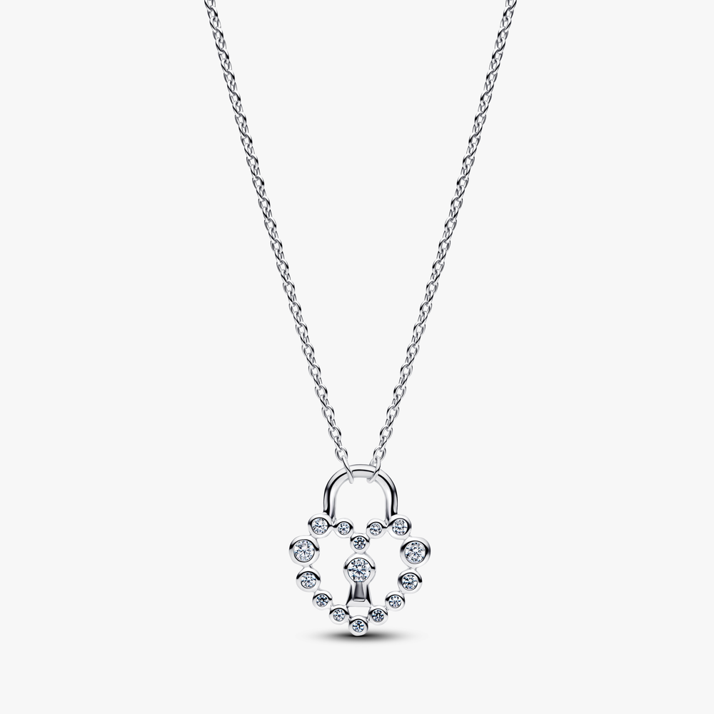 Heart padlock sterling silver pendant necklace wit (High Resolution)