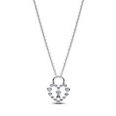 Heart padlock sterling silver pendant necklace wit