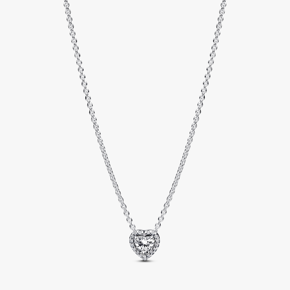 Heart Silver Collier Necklace w Clear CZ 398425C01-45 (High Resolution)