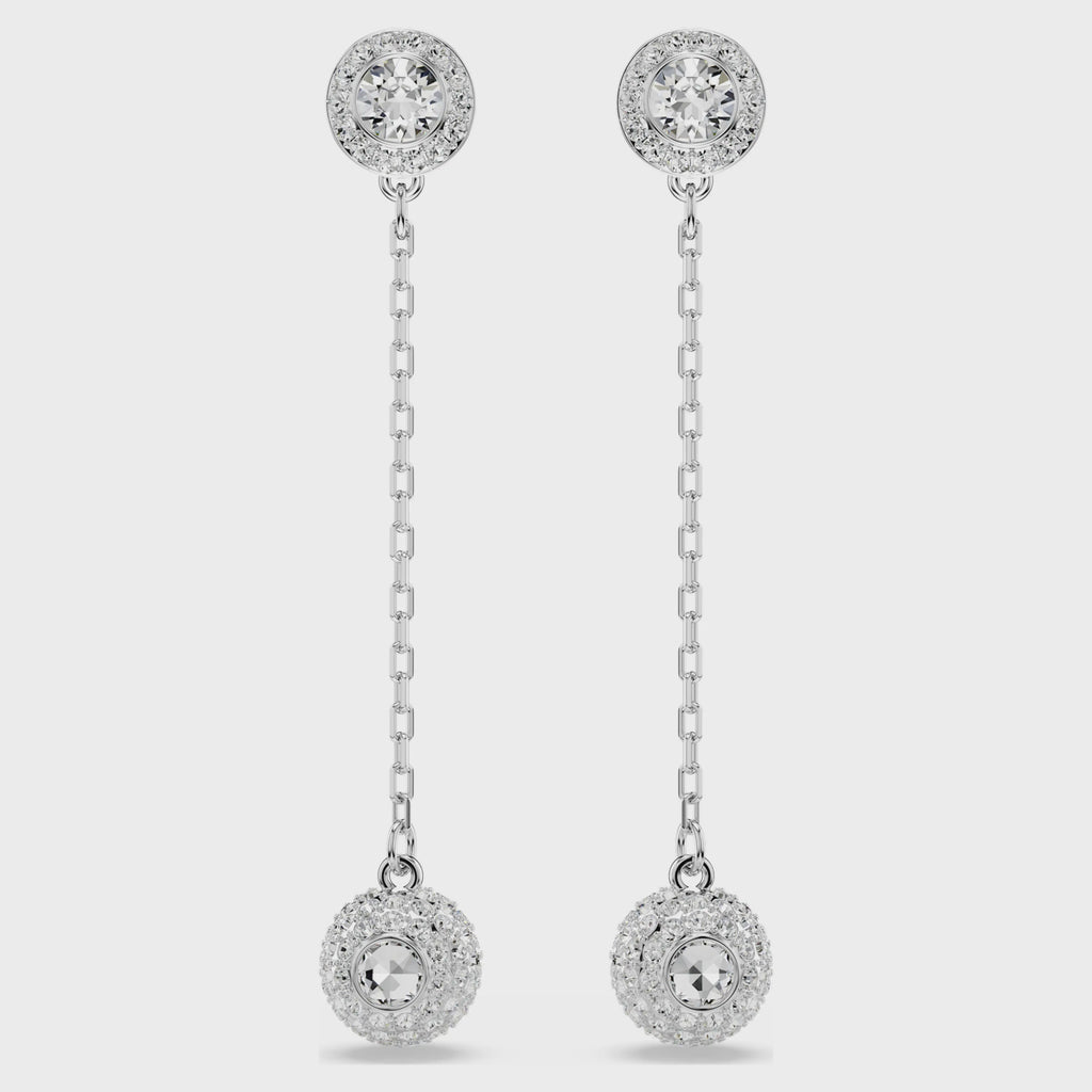 Una Angelic drop earrings Round cut, White, Rhodium plated 5732273