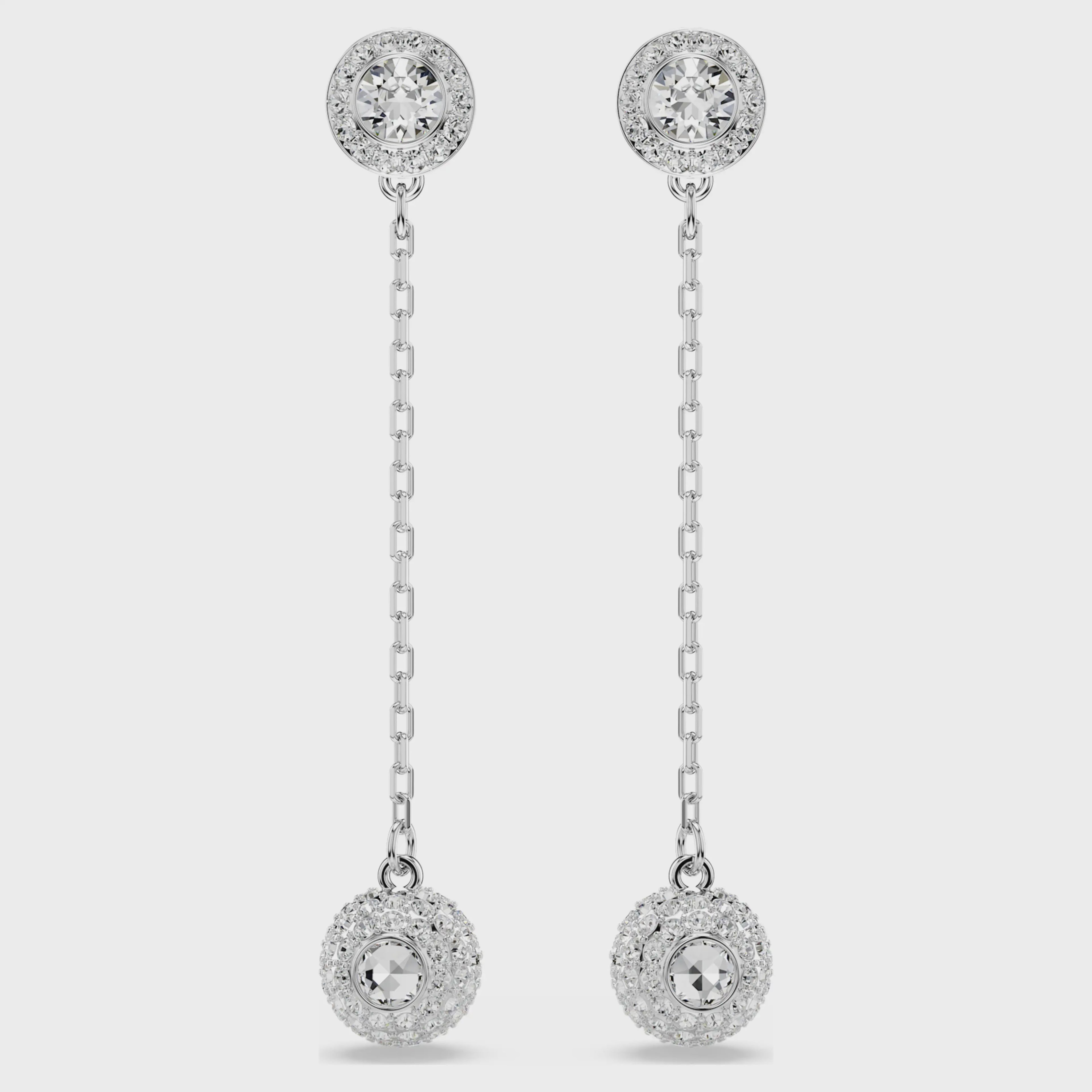Una Angelic drop earrings Round cut, White, Rhodium plated 5732273