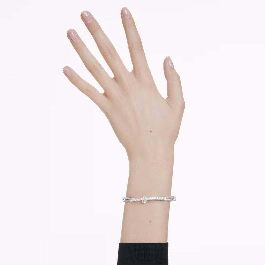 Hyperbola bangle Mixed cuts, White, Rhodium plated 5691225