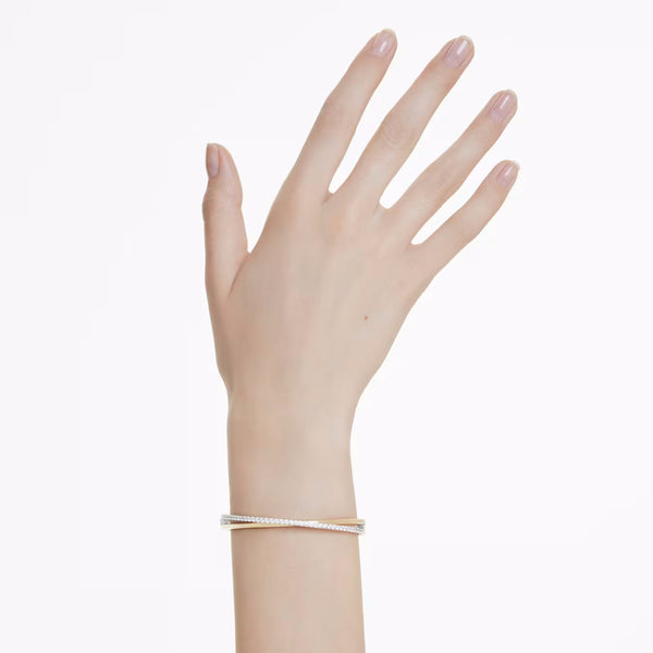 Hyperbola bangle Round cut, White, Mixed metal finish