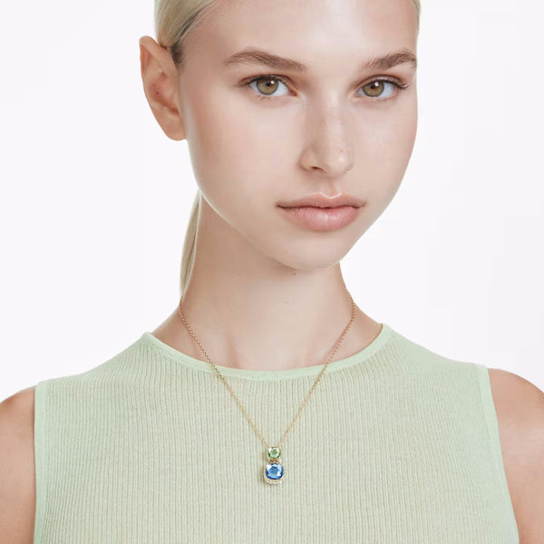 Chroma pendant Cushion cut, Multicoloured, Gold-tone plated