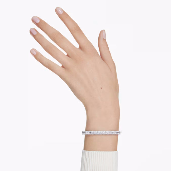 Matrix bangle Baguette cut, Octagon shape, White, Rhodium plated