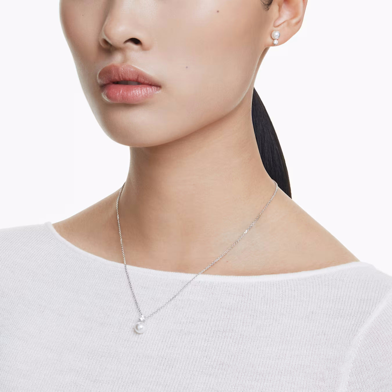 Matrix set Crystal pearl, Round cut, White, Rhodium plated 5689624