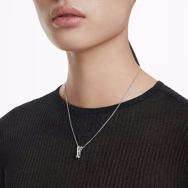 Hyperbola pendant Mixed cuts, Twist, White, Rhodium plated