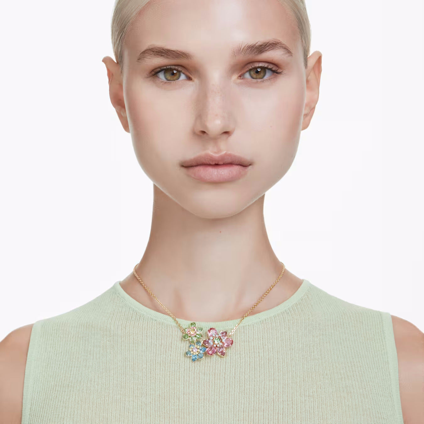 Idyllia pendant Mixed cuts, Flower, Multicoloured, 18k gold finish 5721668