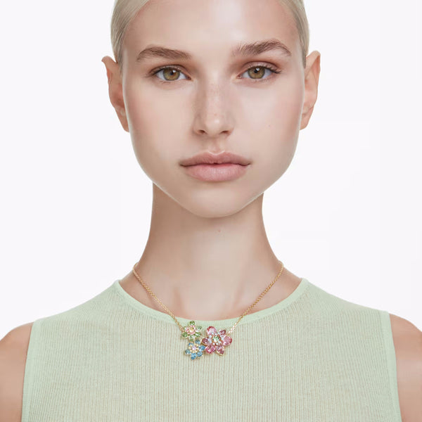 Idyllia pendant Mixed cuts, Flower, Multicoloured, Gold-tone plated