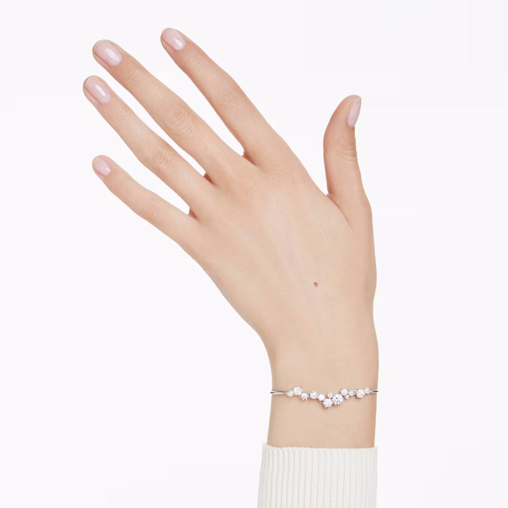 Constella bangle Crystal pearl, Round cuts, White, Rhodium plated 5705618