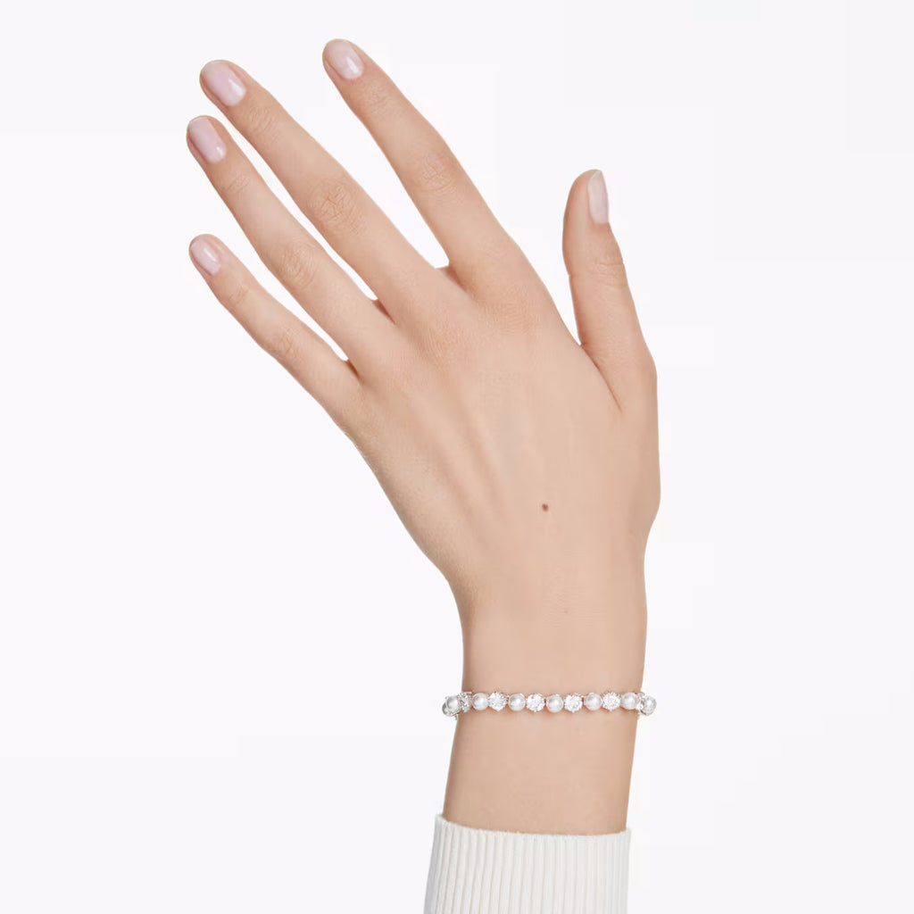 Matrix Tennis bracelet Crystal pearl, Round cut, White, Rhodium plated 5689625