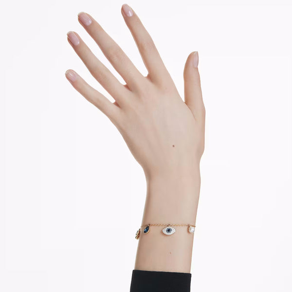 Symbolica bracelet Crystal pearl, Clover, evil eye and horseshoe, Blue, Gold-tone plated