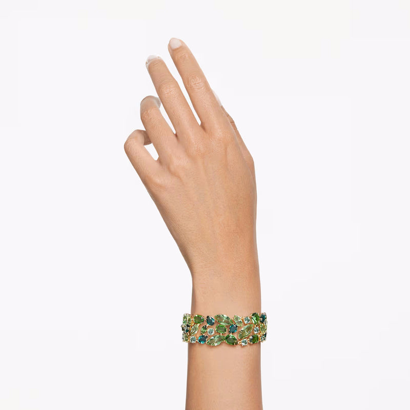 Gema bracelet Mixed cuts, Green, Gold-tone plated