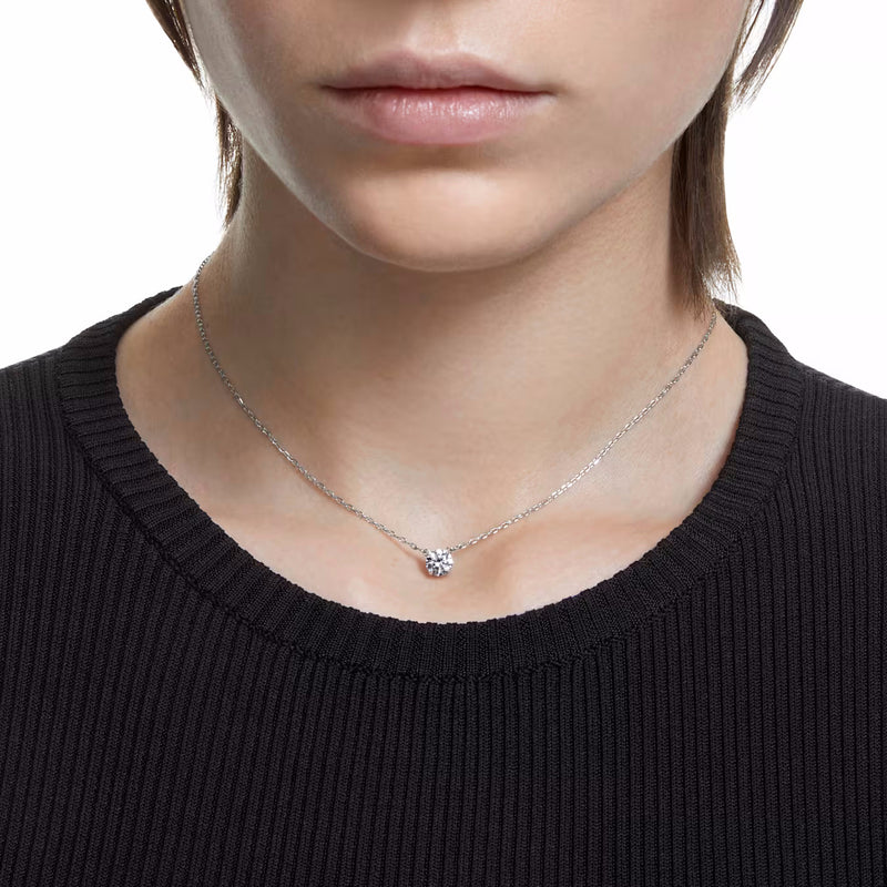 Attract necklace Round cut, White, Rhodium plated