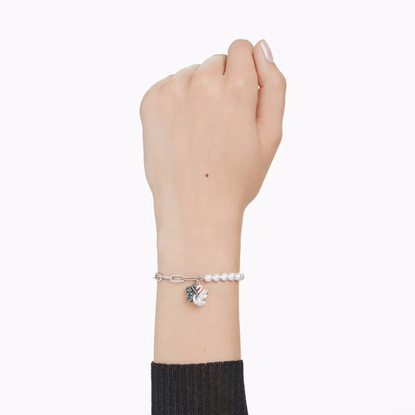 Swan bracelet Crystal pearl, Swan, Black, Mixed metal finish