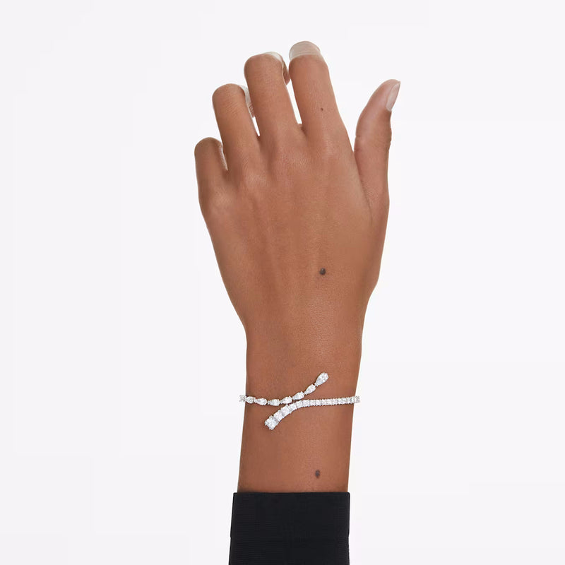 Matrix bracelet Mixed cuts, White, Rhodium plated
