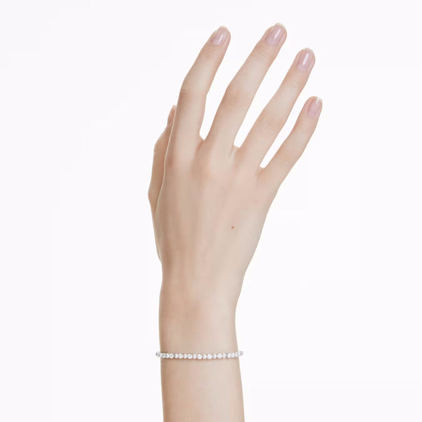 Matrix Tennis bracelet Crystal pearl, Round cut, White, Rhodium plated