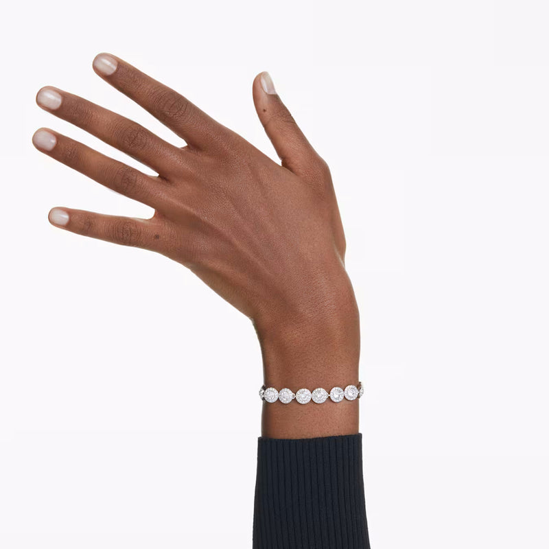 Una Tennis bracelet Round cut, White, Rhodium plated