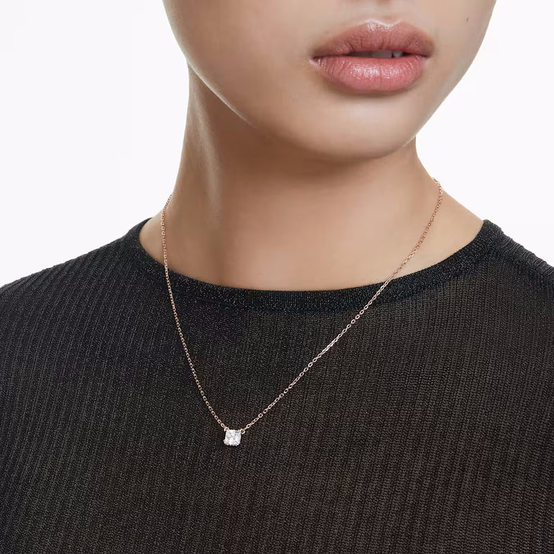 Stilla Attract pendant Square cut, White, Rose gold-tone plated