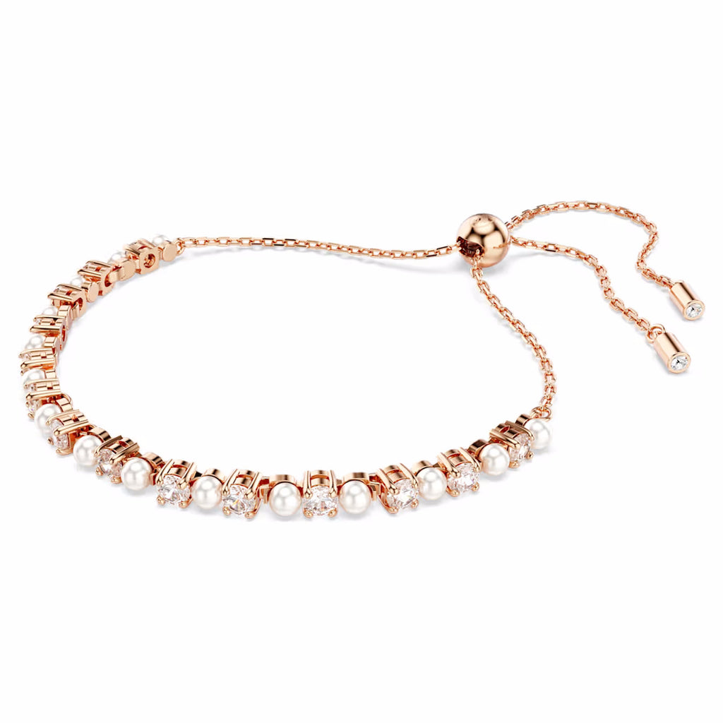 Matrix bracelet Crystal pearl, Round cuts, White, 18k rose gold finish M 5729506