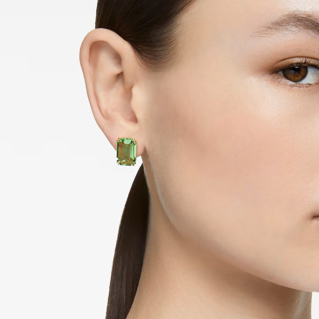 Millenia stud earrings Octagon cut, Green, Gold-tone plated 5638489