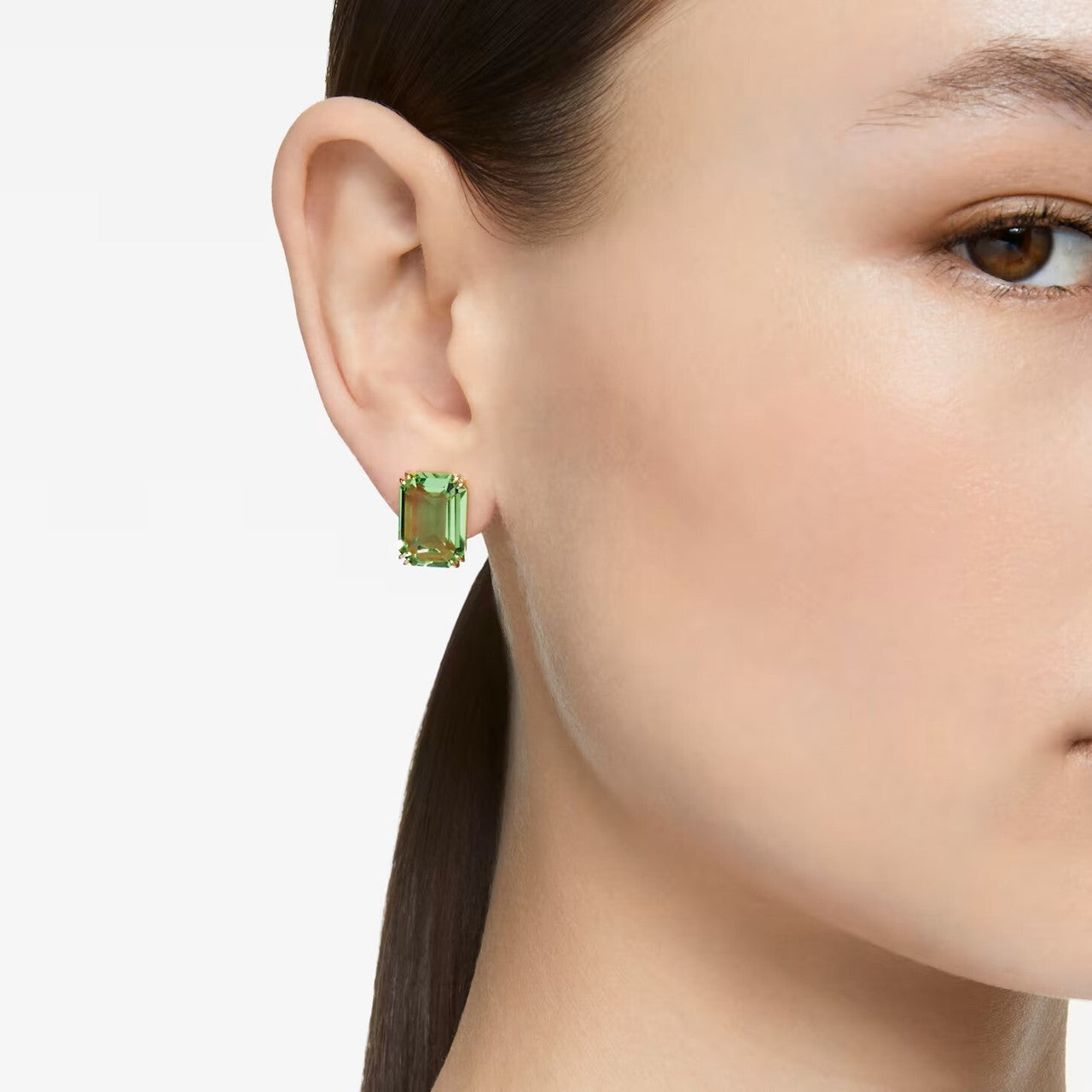 Millenia stud earrings Octagon cut, Green, Gold-tone plated 5638489