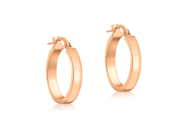 9ct Rose Gold 3mm Rectangular-Tube 15mm Hoop Creole Earrings