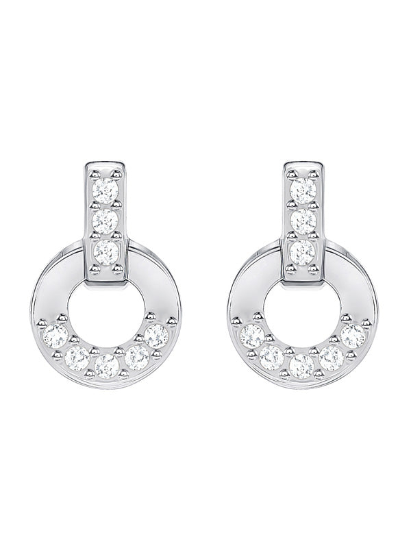 Circle Stud Pierced Earrings, White, Rhodium plating