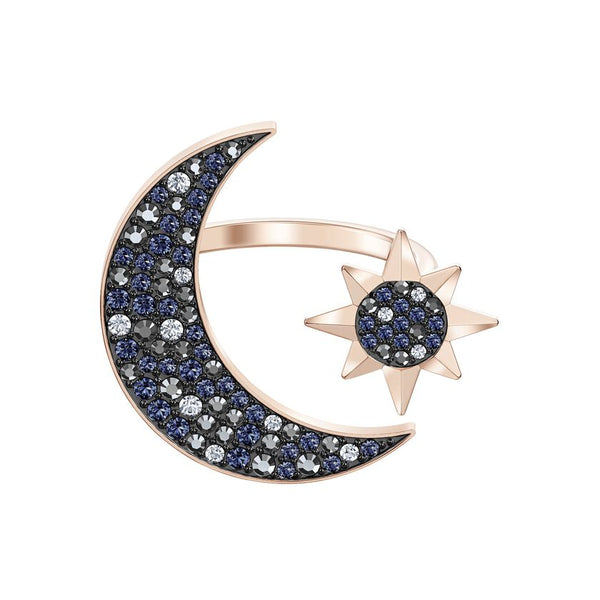 Swarovski Symbolic open ring Moon and star, Multicolored, Rose gold-tone plated