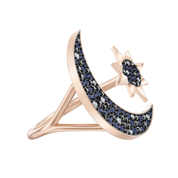 Swarovski Symbolic open ring Moon and star, Multicolored, Rose gold-tone plated