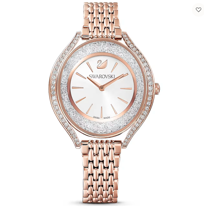 Crystalline Aura watch Swiss Made, Metal bracelet, Rose gold tone, Rose gold-tone finish