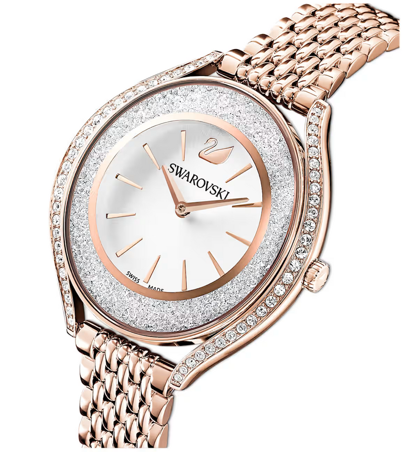 Crystalline Aura watch Swiss Made, Metal bracelet, Rose gold tone, Rose gold-tone finish