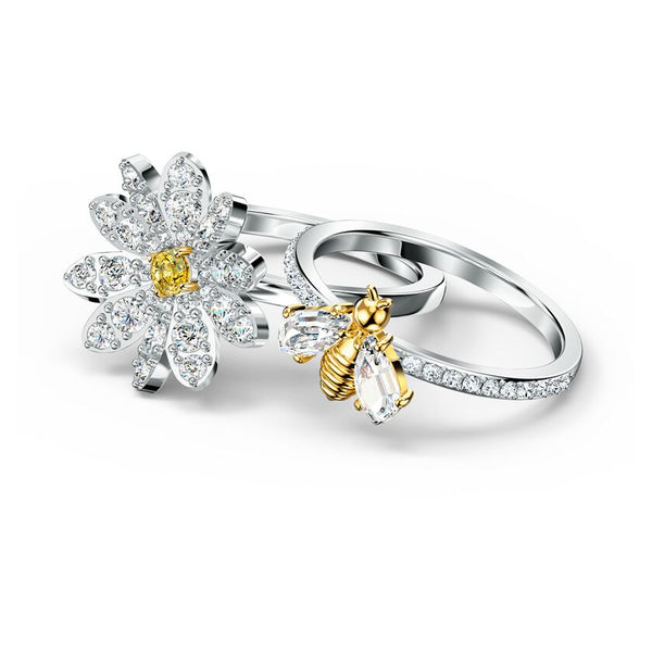 Eternal Flower ring Set (2), Bee and flower, Yellow, Mixed metal finish