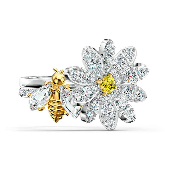 Eternal Flower ring Set (2), Bee and flower, Yellow, Mixed metal finish