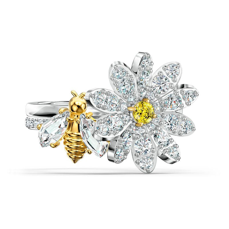 Eternal Flower ring Set (2), Bee and flower, Yellow, Mixed metal finish