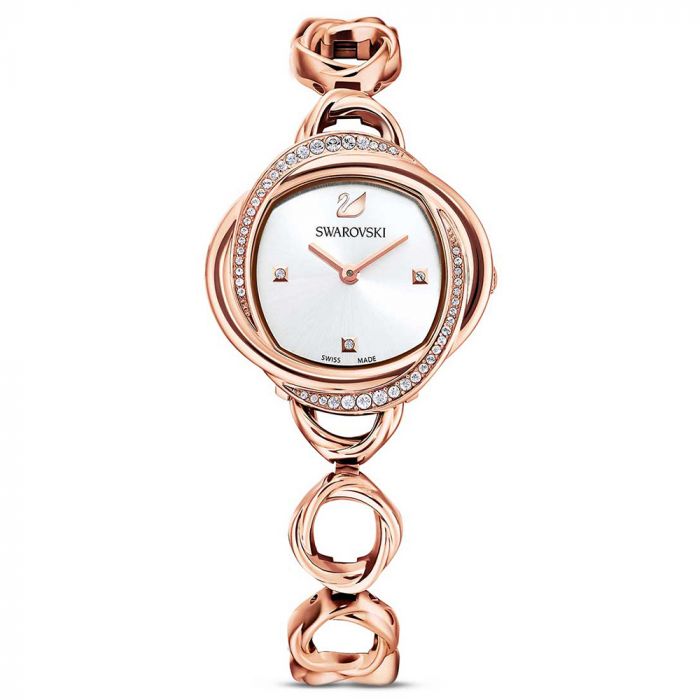 Crystal Flower watch, Swiss Made, Metal bracelet, Rose gold tone, Rose gold-tone finish