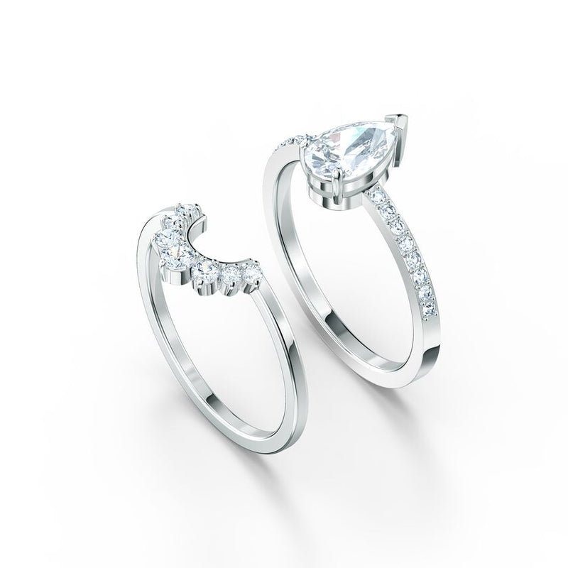 Attract Pear Ring Set White, Rhodium plated