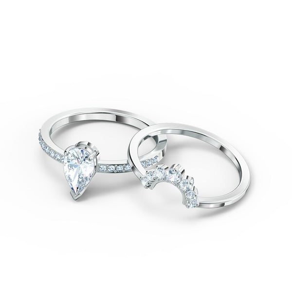 Attract Pear Ring Set White, Rhodium plated