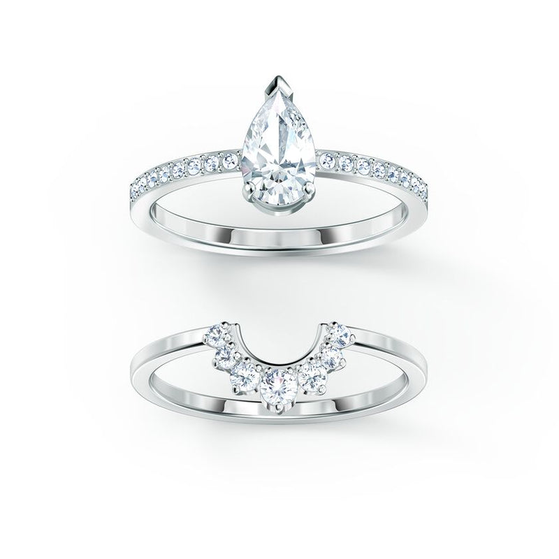 Attract Pear Ring Set White, Rhodium plated